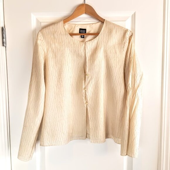 Eileen Fisher Ivory Silk Metallic Thread Jacket - Picture 1 of 7